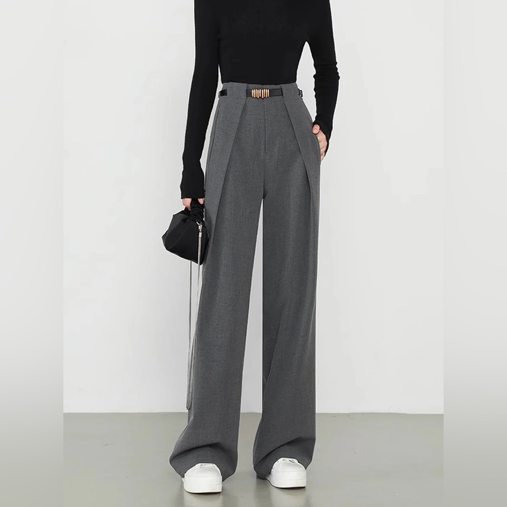 Commense Wide-Leg High-Waist Trousers in Gray